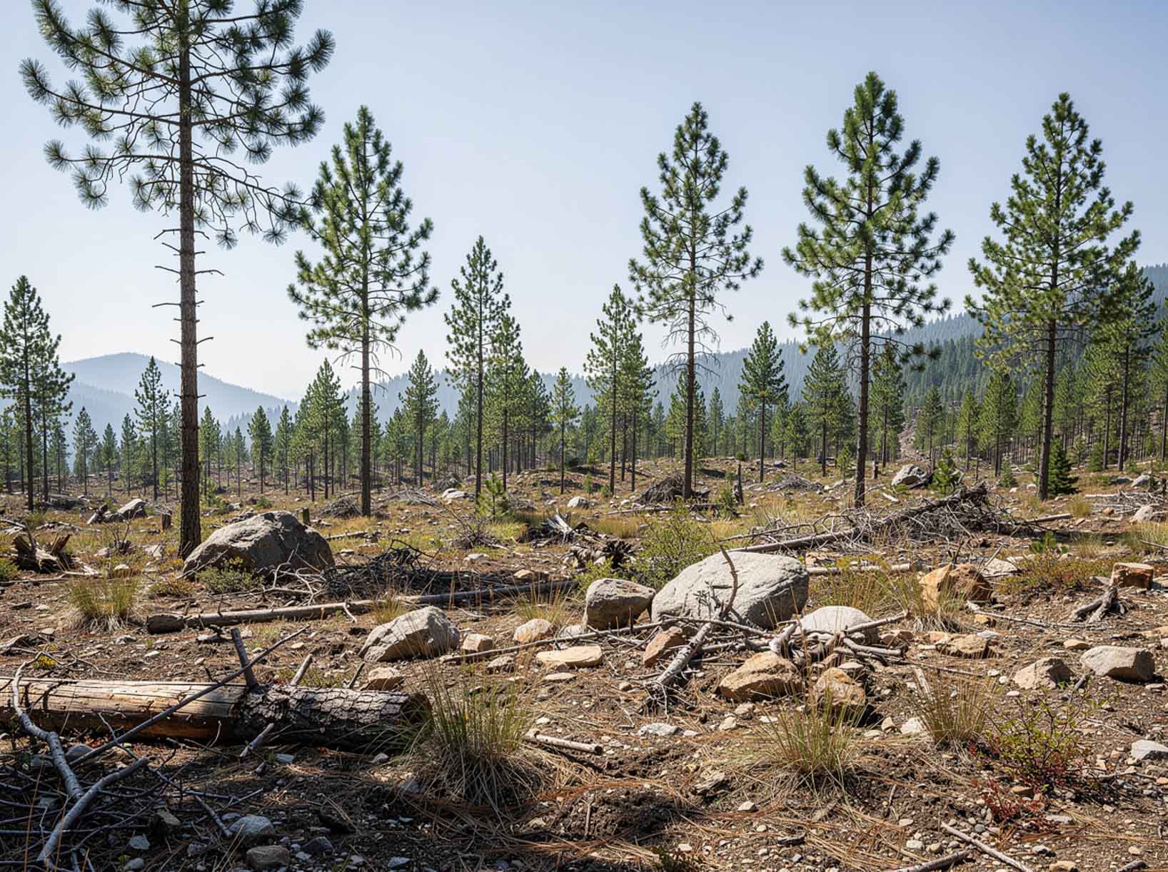 Tree removal on rural acreage for land improvement and wildfire mitigation